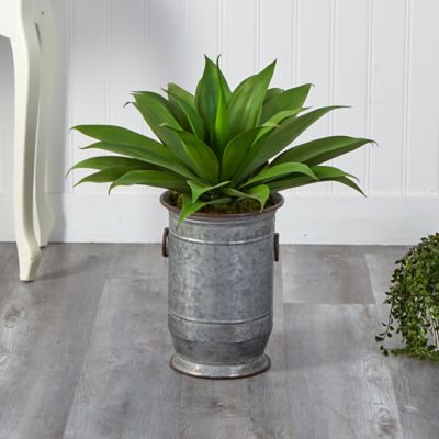 Image showing  26 in. Artificial Agave Succulent Plant in Vintage Metal Planter