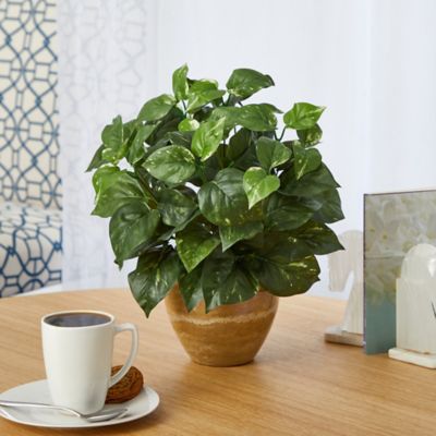 Image showing  Artificial 14 in. Pothos Plant in Ceramic Planter