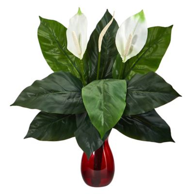 Nearly Natural 24 in. Artificial Spathiphyllum Plant in Ruby Planter