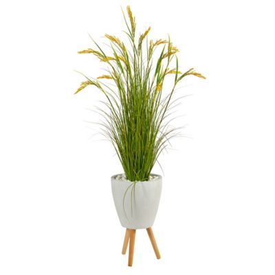 Nearly Natural 5 in. Artificial Wheat Grain Plant in White Planter with Legs