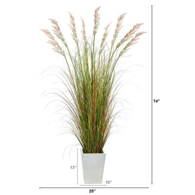 Image showing 1 th Nearly Natural 74 in. Artificial Grass Plant in White Metal Planter