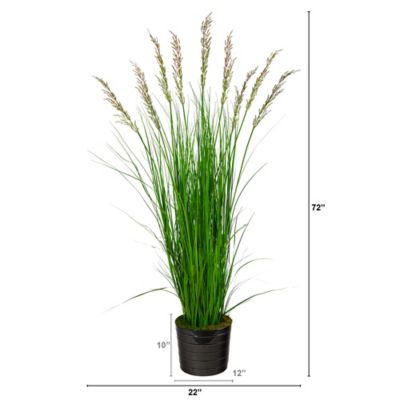 Image showing  6 ft. Artificial Grass Plant in Black Tin Planter