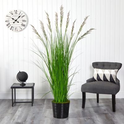 Image showing  6 ft. Artificial Grass Plant in Black Tin Planter