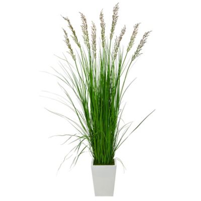 Nearly Natural 75 in. Artificial Grass Plant in White Metal Planter