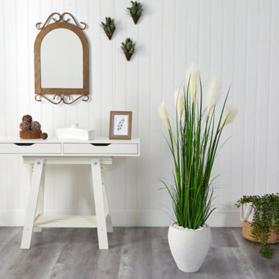 Image showing  4.5 ft. Artificial Wheat Plume Grass Plant in White Planter