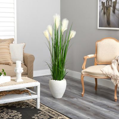 Image showing  4.5 ft. Artificial Wheat Plume Grass Plant in White Planter