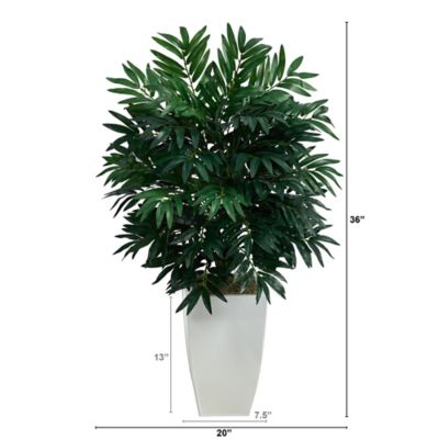 Image showing  3 ft. Artificial Bamboo Palm Plant in White Metal Planter