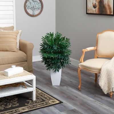 Image showing  3 ft. Artificial Bamboo Palm Plant in White Metal Planter