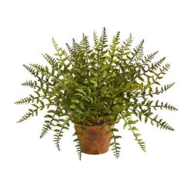 Nearly Natural 19 in. Artificial Leather Fern Plant in Decorative Planter