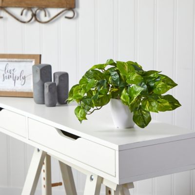 Image showing  9 in. Artificial Pothos Plant in White Planter, Real Touch