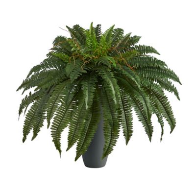 Image showing  2.5 ft. Artificial Boston Fern Plant in Gray Planter
