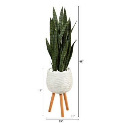 Image showing  46 in. Artificial Sansevieria Plant in White Planter with Stand
