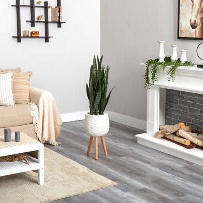 Image showing  46 in. Artificial Sansevieria Plant in White Planter with Stand