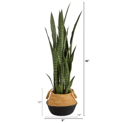 Image showing  46 in. Artificial Sansevieria Plant in Boho Chic Handmade Cotton & Jute White Woven Planter