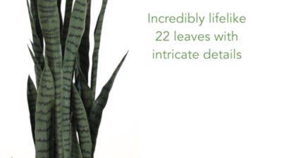 Image showing  46 in. Artificial Sansevieria Plant in Boho Chic Handmade Cotton & Jute White Woven Planter