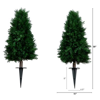 Image showing  2.5 ft. Artificial Cedar Plant with Integrated Ground Stake, UV Resistant, Indoor/Outdoor, 2 pc.
