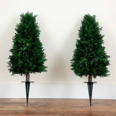 Image showing 5 th Nearly Natural 2.5 ft. Artificial Cedar Plant with Integrated Ground Stake, UV Resistant, Indoor/Outdoor, 2 pc.