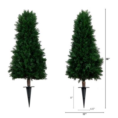 Image showing  3 ft. Artificial Cedar Plant with Integrated Ground Stake, UV Resistant, Indoor/Outdoor, 2 pc.