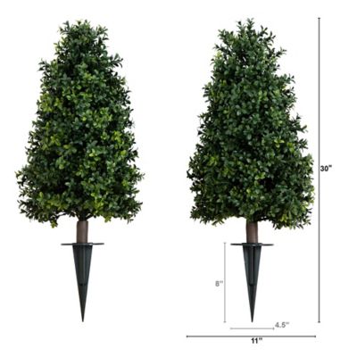Image showing  2.5 ft. Artificial Boxwood Plant with Integrated Ground Stake, UV Resistant, Indoor/Outdoor, 2 pc.