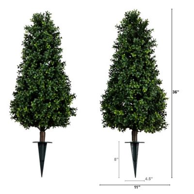 Image showing  3 ft. Artificial Boxwood Plant with Integrated Ground Stake, UV Resistant, Indoor/Outdoor, 2 pc.
