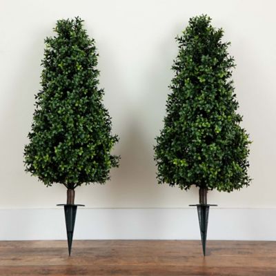 Image showing  3 ft. Artificial Boxwood Plant with Integrated Ground Stake, UV Resistant, Indoor/Outdoor, 2 pc.