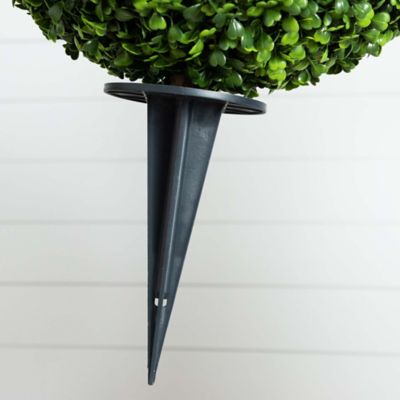 Image showing  14 in. Artificial Boxwood Ball Topiary with Integrated Ground Stake, UV Resistant, Indoor/Outdoor, 2 pc.