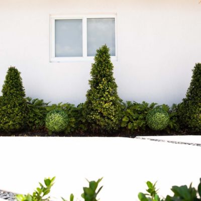 Image showing 8 th Nearly Natural 14 in. Artificial Boxwood Ball Topiary with Integrated Ground Stake, UV Resistant, Indoor/Outdoor, 2 pc.