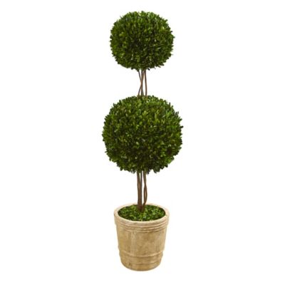 Nearly Natural 4 ft. Artificial Preserved Boxwood Double Ball Topiary Tree in Planter