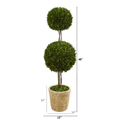 Image showing  4 ft. Artificial Preserved Boxwood Double Ball Topiary Tree in Planter