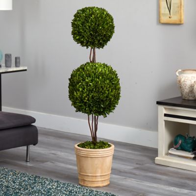 Image showing  4 ft. Artificial Preserved Boxwood Double Ball Topiary Tree in Planter