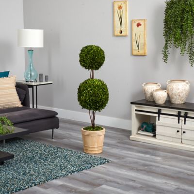 Image showing  4 ft. Artificial Preserved Boxwood Double Ball Topiary Tree in Planter