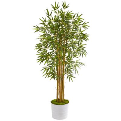 Nearly Natural 5 ft. Artificial Bamboo Tree in White Tin Planter