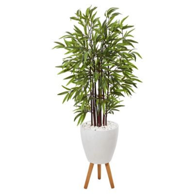 Image showing  55 in. Artificial Bamboo Tree in White Planter with Stand