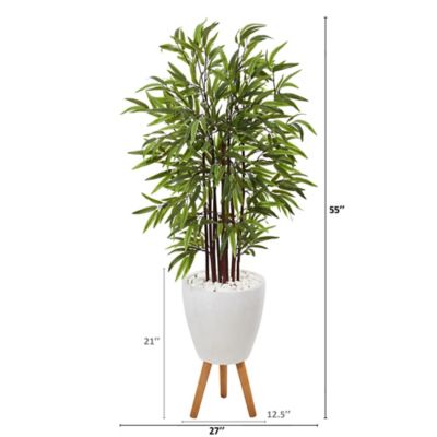 Image showing  55 in. Artificial Bamboo Tree in White Planter with Stand