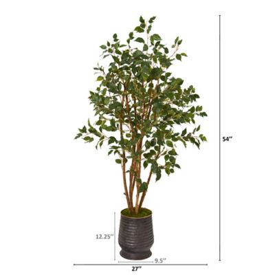 Image showing  4.5 ft. Artificial Ficus Tree in Ribbed Metal Planter
