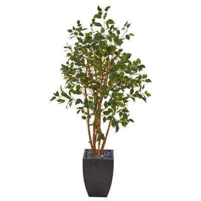 Nearly Natural 58 in. Artificial Ficus Tree in Black Planter