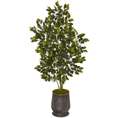 Nearly Natural 52 in. Artificial Ficus Tree in Ribbed Metal Planter