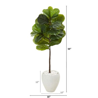Image showing  50 in. Artificial Fiddle Leaf Tree in White Planter, Real Touch