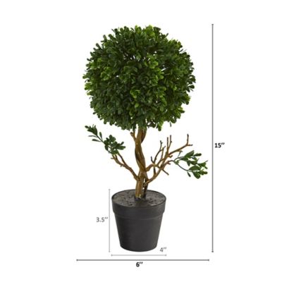 Image showing  Artificial 15 in. Boxwood Topiary Tree, UV-Resistant, Indoor/Outdoor