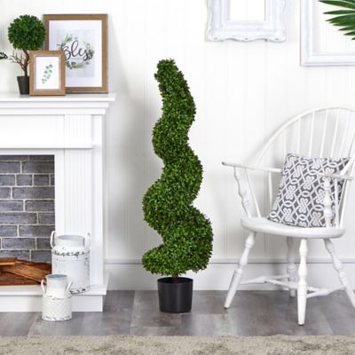 Image showing  4 ft. Artificial Spiral Hazel Leaf Topiary Tree, UV Resistant, Indoor/Outdoor
