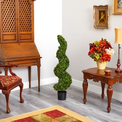 Image showing  4 ft. Artificial Spiral Hazel Leaf Topiary Tree, UV Resistant, Indoor/Outdoor