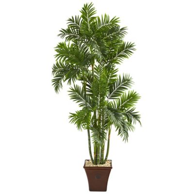 Nearly Natural 71 in. Artificial Areca Palm Tree in Brown Planter