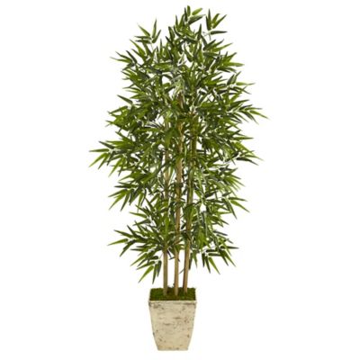Nearly Natural Artificial 65 in. Bamboo Tree in Country White Planter