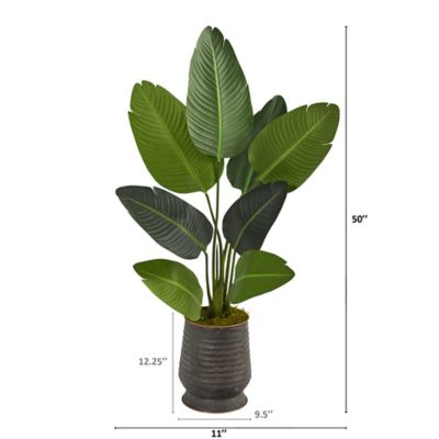 Image showing  Artificial 50 in. Travelers Palm Tree in Ribbed Metal Planter