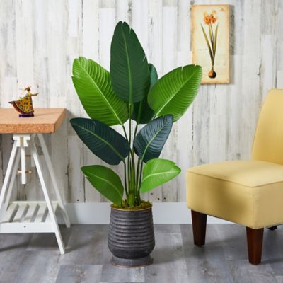 Image showing  Artificial 50 in. Travelers Palm Tree in Ribbed Metal Planter