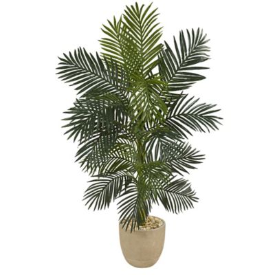 Nearly Natural Artificial 5 ft. Golden Cane Palm Tree in Sandstone Planter