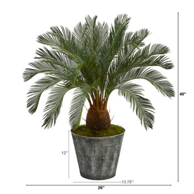 Image showing  40 in. Artificial Cycas Tree in Black Embossed Tin Planter