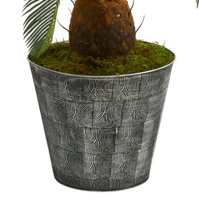 Image showing  40 in. Artificial Cycas Tree in Black Embossed Tin Planter