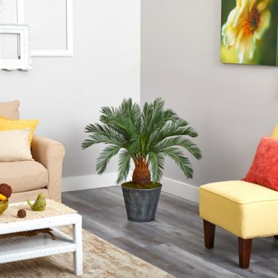 Image showing  40 in. Artificial Cycas Tree in Black Embossed Tin Planter