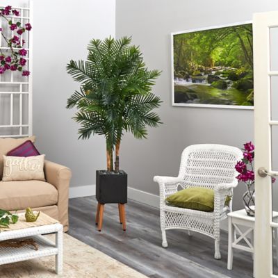 Image showing  70 in. Artificial Areca Palm Tree in Black Planter with Stand